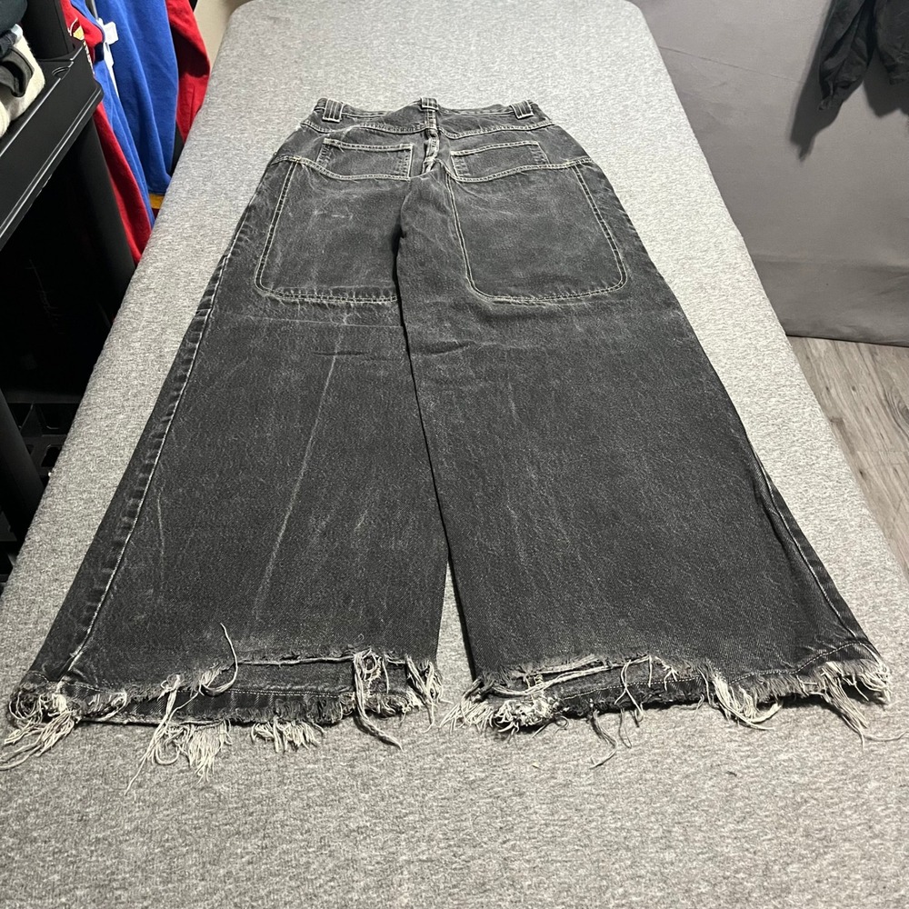 Utility Vintage Wide Leg Skater Jeans Faded Black Frayed Hem 30x32 007TA165